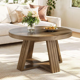80cm Round Coffee Table, Rustic Solid Wood Top for Living Room 3