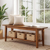 140cm Entryway Bench, 2-Tier Shoe Storage Rack for Hallway 3