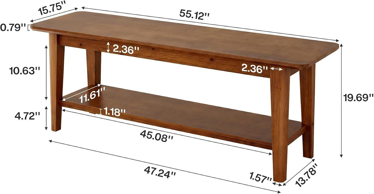 140cm Entryway Bench, 2-Tier Shoe Storage Rack for Hallway