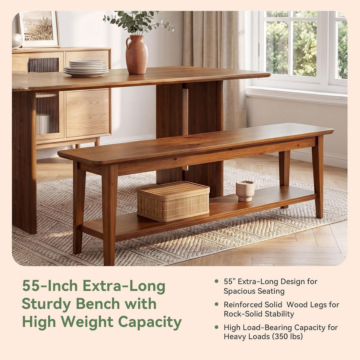 140cm Entryway Bench, 2-Tier Shoe Storage Rack for Hallway