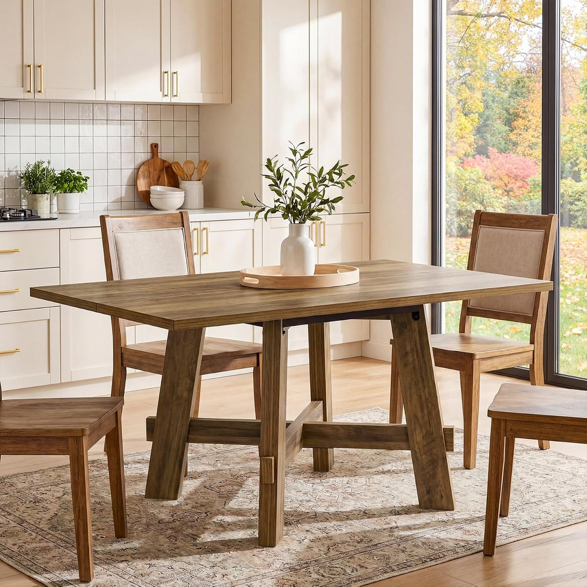 140cm Dining Table, 4-Seater Rustic Wooden Kitchen Table with X-Legs