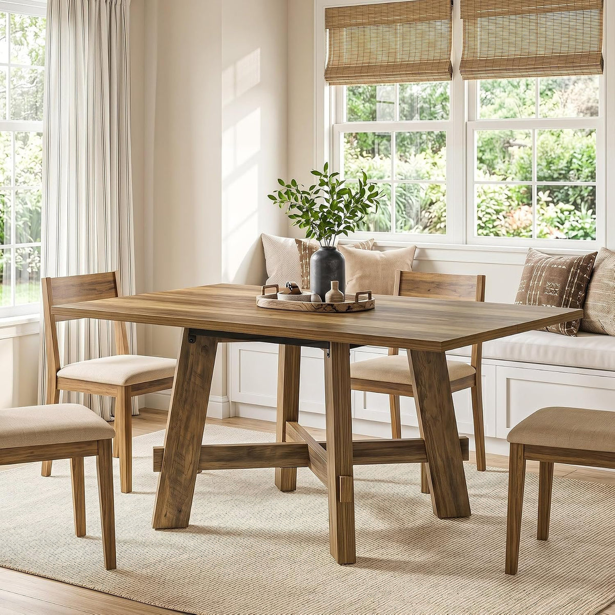 140cm Dining Table, 4-Seater Rustic Wooden Kitchen Table with X-Legs
