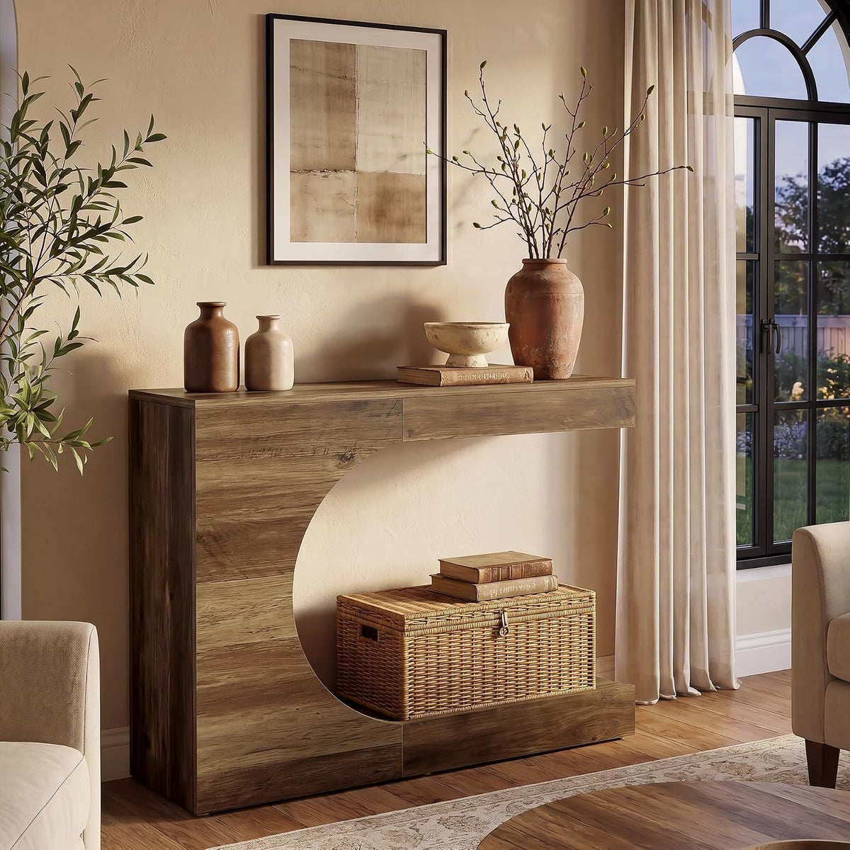 100cm Console Table, C-Shaped 2-Tier Modern Rustic Hallway Table