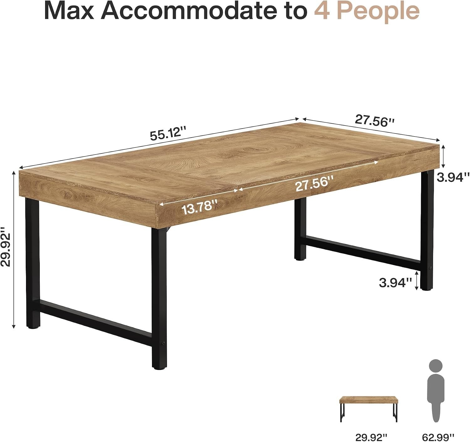 140cm Executive Desk, Simple Industrial Desk with Metal Frame