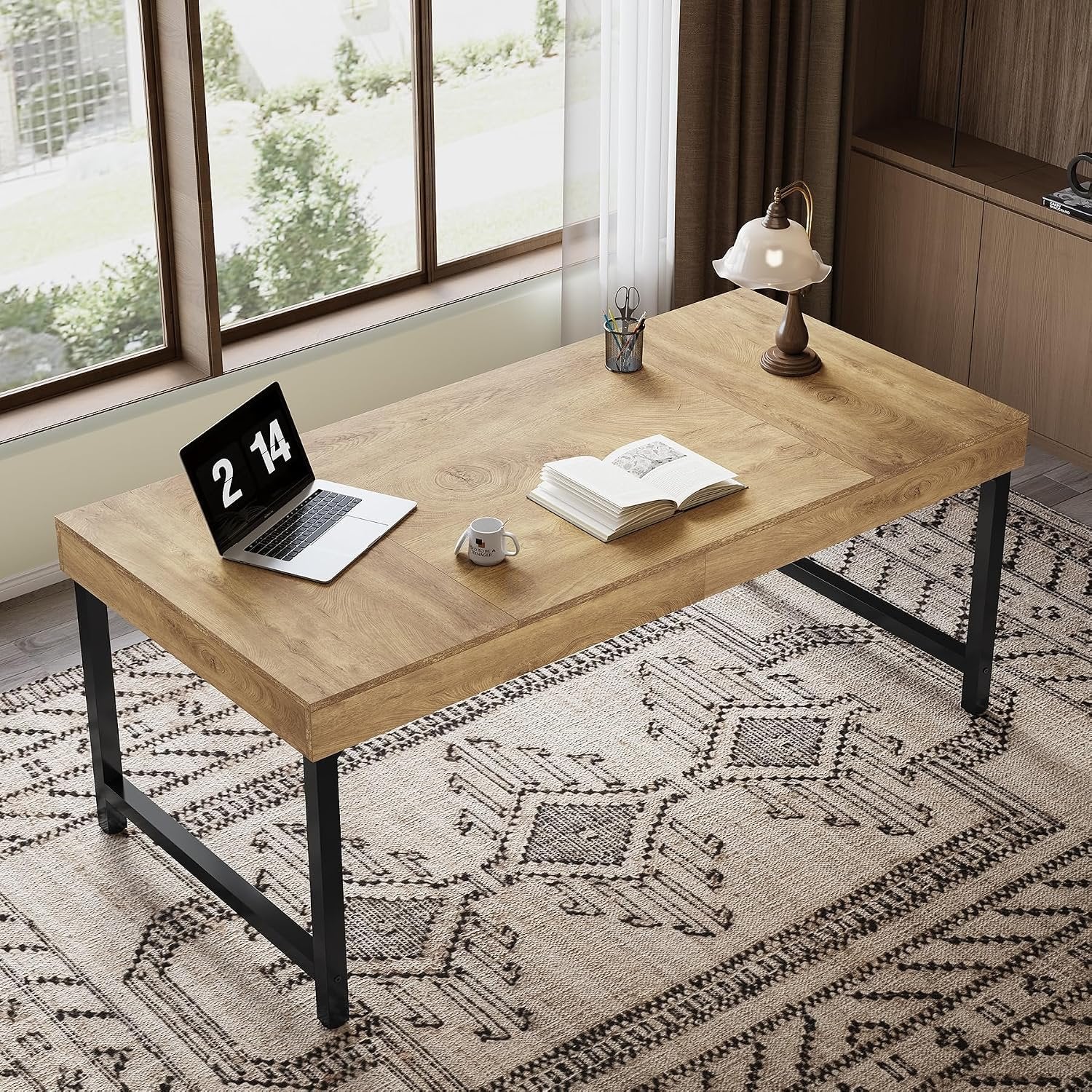 140cm Executive Desk, Simple Industrial Desk with Metal Frame