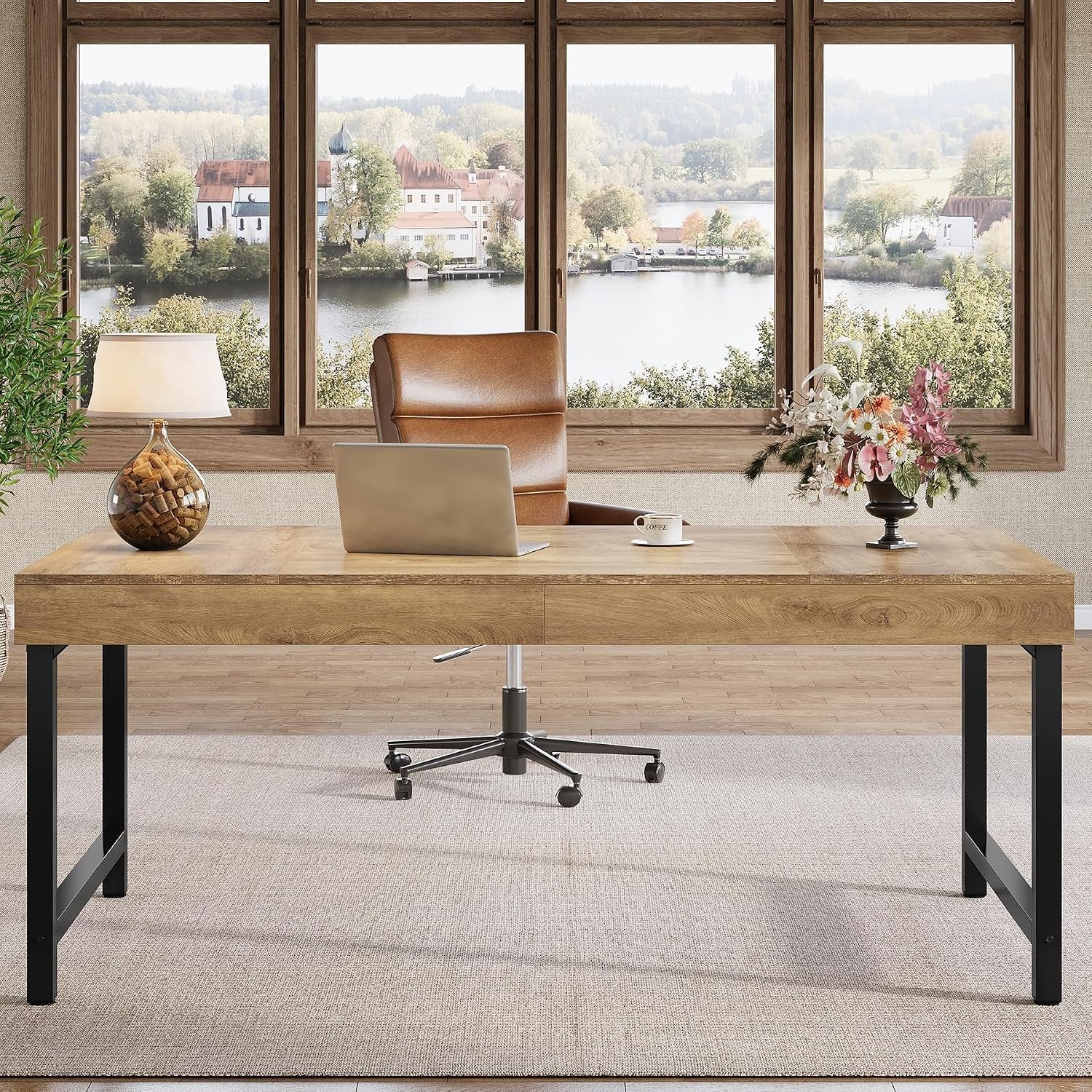 140cm Executive Desk, Simple Industrial Desk with Metal Frame
