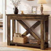 105cm Farmhouse Console Table, 2-Tier Narrow Sofa Table for Entryway Living Room 3