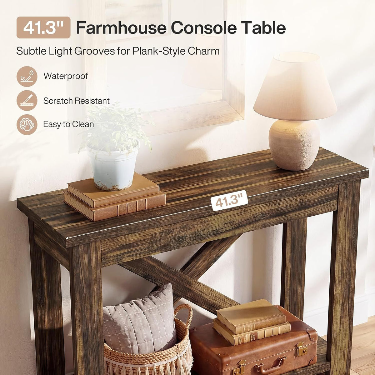 105cm Farmhouse Console Table, 2-Tier Narrow Sofa Table for Entryway Living Room