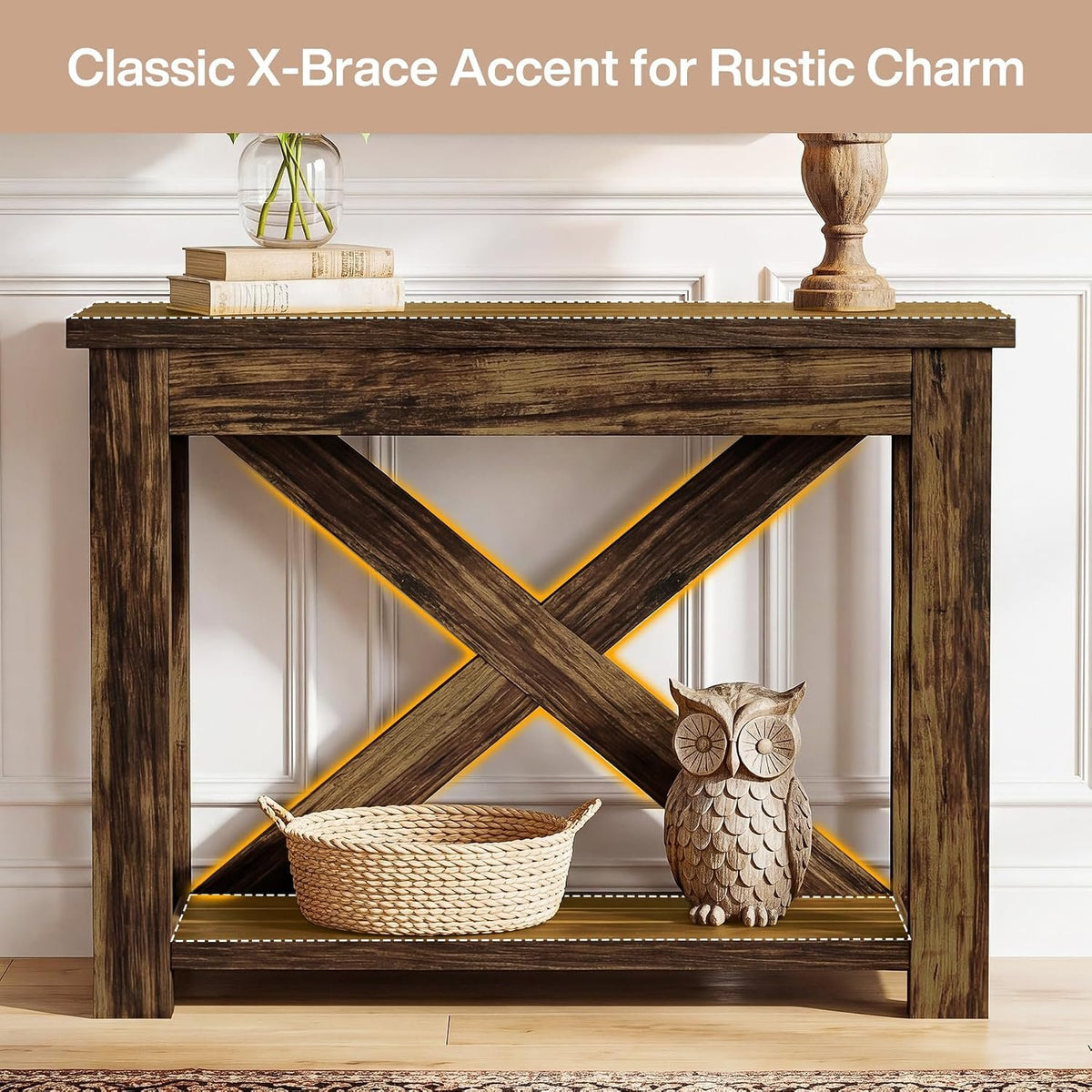 105cm Farmhouse Console Table, 2-Tier Narrow Sofa Table for Entryway Living Room
