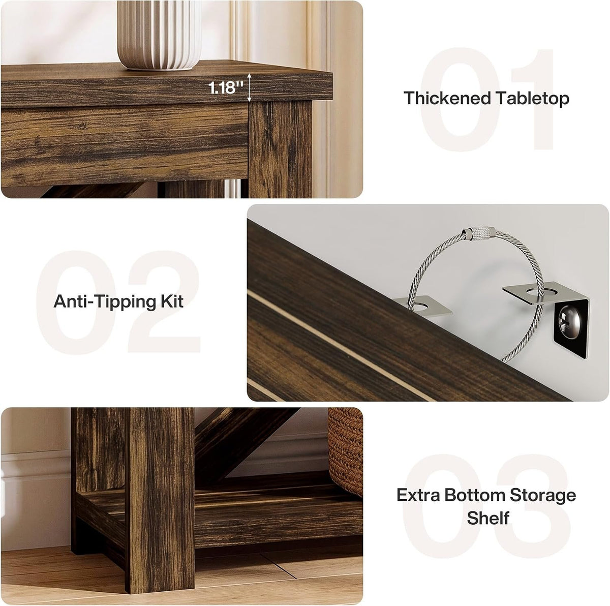 105cm Farmhouse Console Table, 2-Tier Narrow Sofa Table for Entryway Living Room