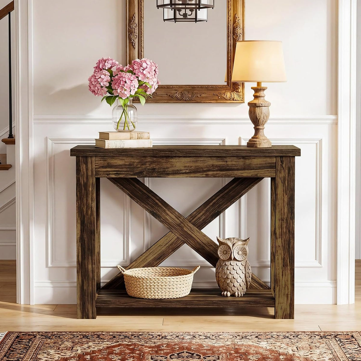 105cm Farmhouse Console Table, 2-Tier Narrow Sofa Table for Entryway Living Room