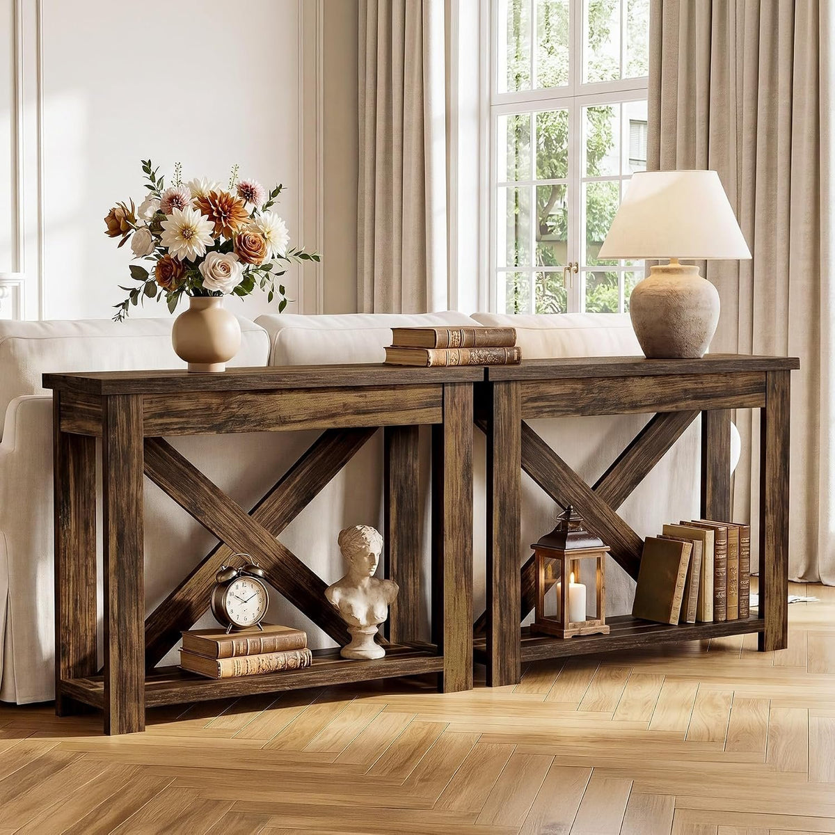 105cm Farmhouse Console Table, 2-Tier Narrow Sofa Table for Entryway Living Room