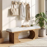 120cm Entryway Bench, Upholstered Shoe Bench with Cushion & Curved Wooden Legs for Hallway Living Room 3