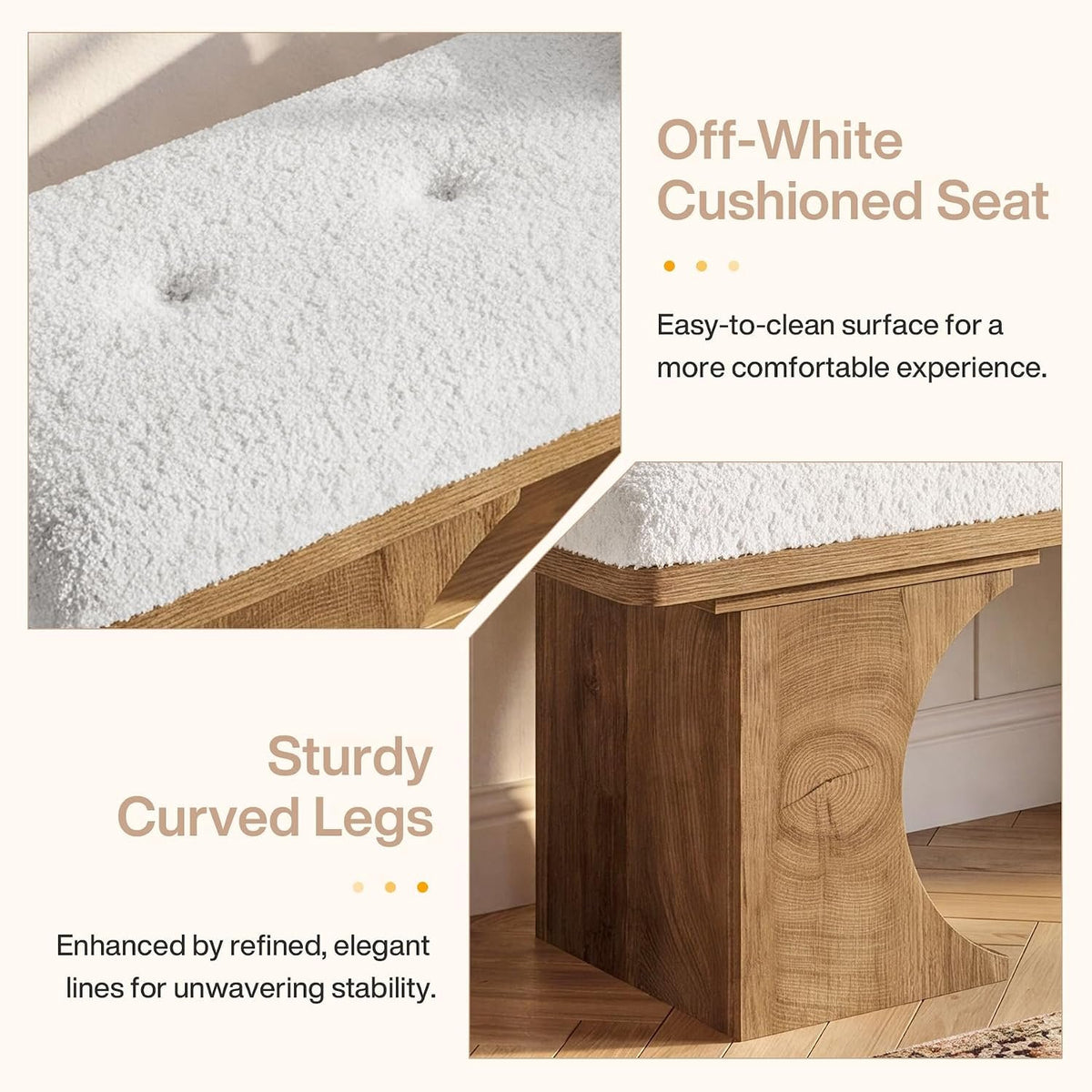 120cm Entryway Bench, Upholstered Shoe Bench with Cushion & Curved Wooden Legs for Hallway Living Room