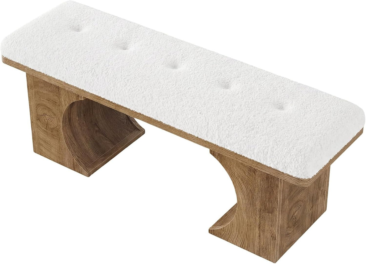 120cm Entryway Bench, Upholstered Shoe Bench with Cushion & Curved Wooden Legs for Hallway Living Room