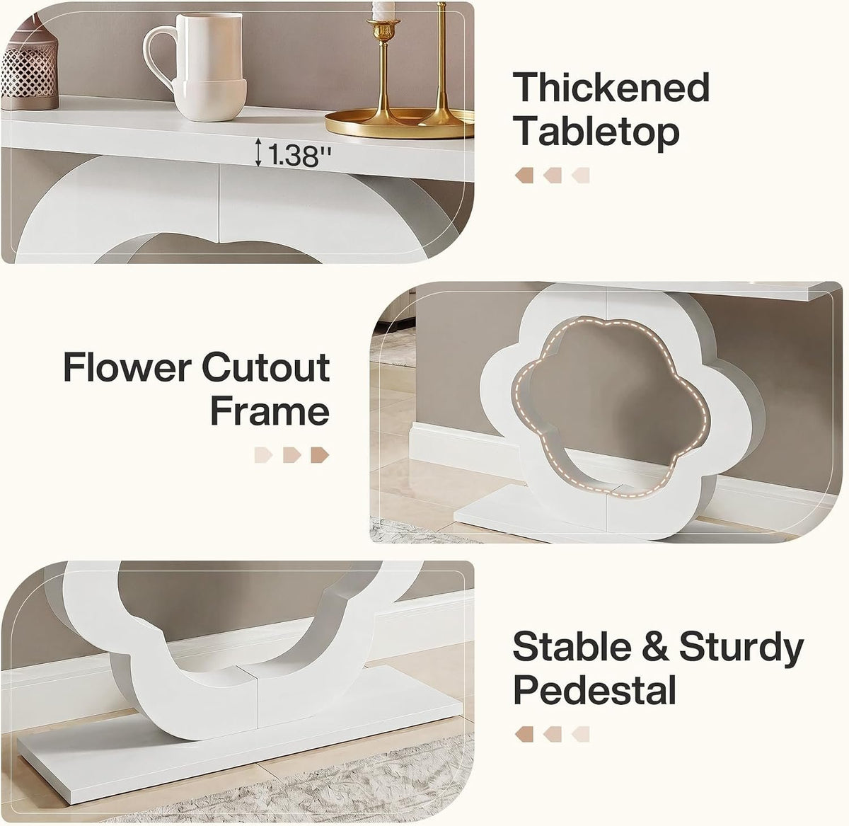 100cm Console Table, Narrow White High Gloss Flower Frame for Hallway Living Room