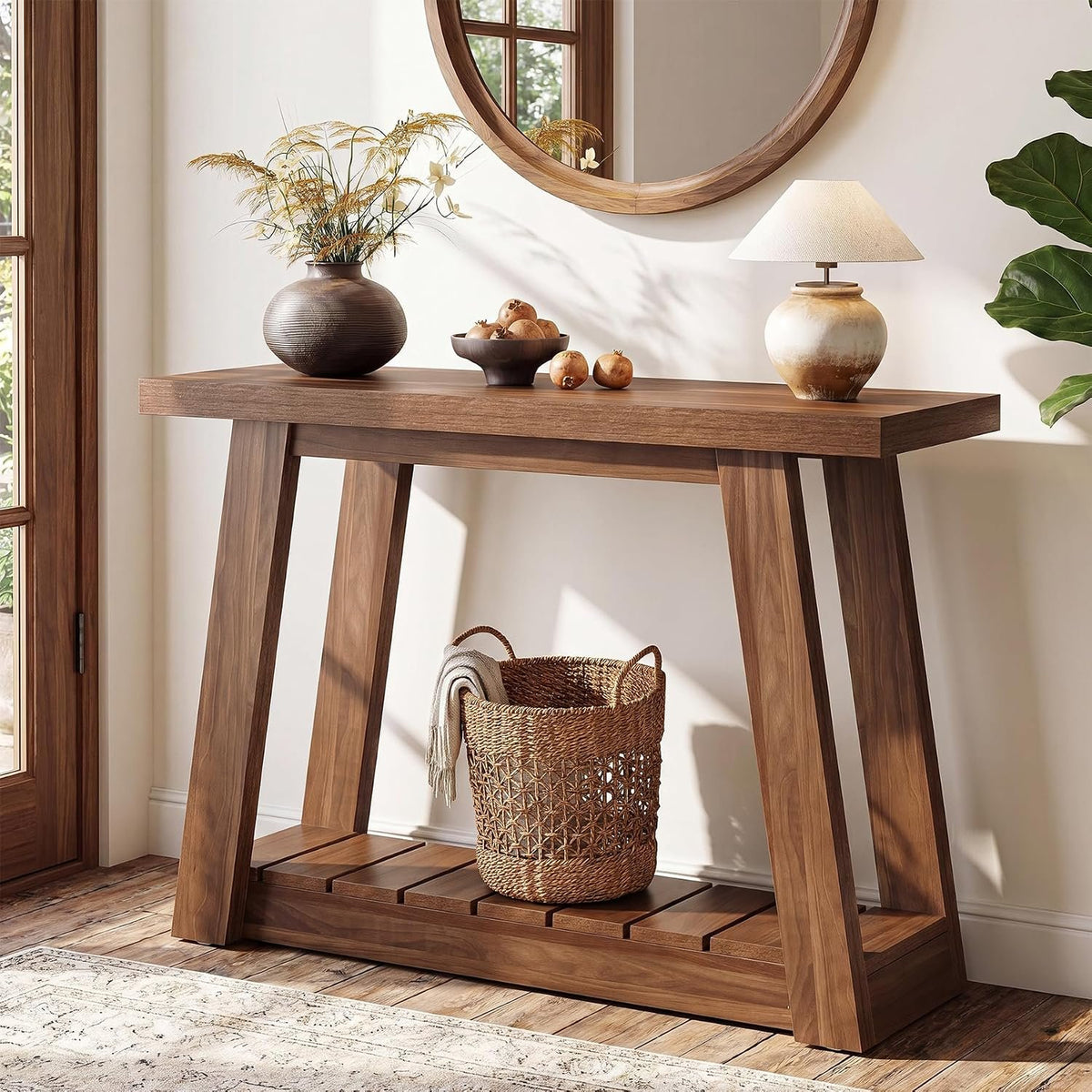 105cm Console Table, Narrow Hallway Table with 2-Tier Open Storage
