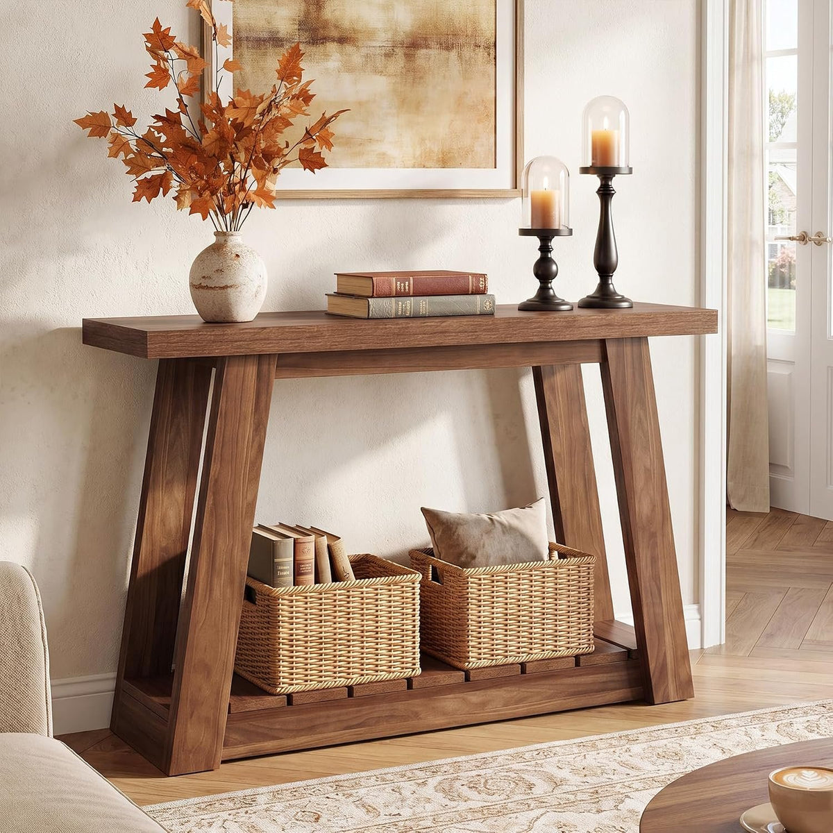 105cm Console Table, Narrow Hallway Table with 2-Tier Open Storage