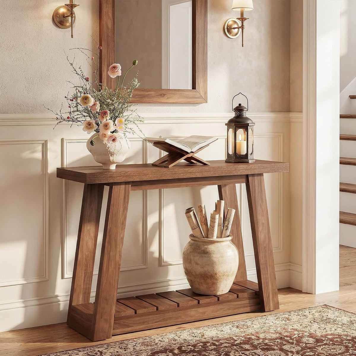 105cm Console Table, Narrow Hallway Table with 2-Tier Open Storage