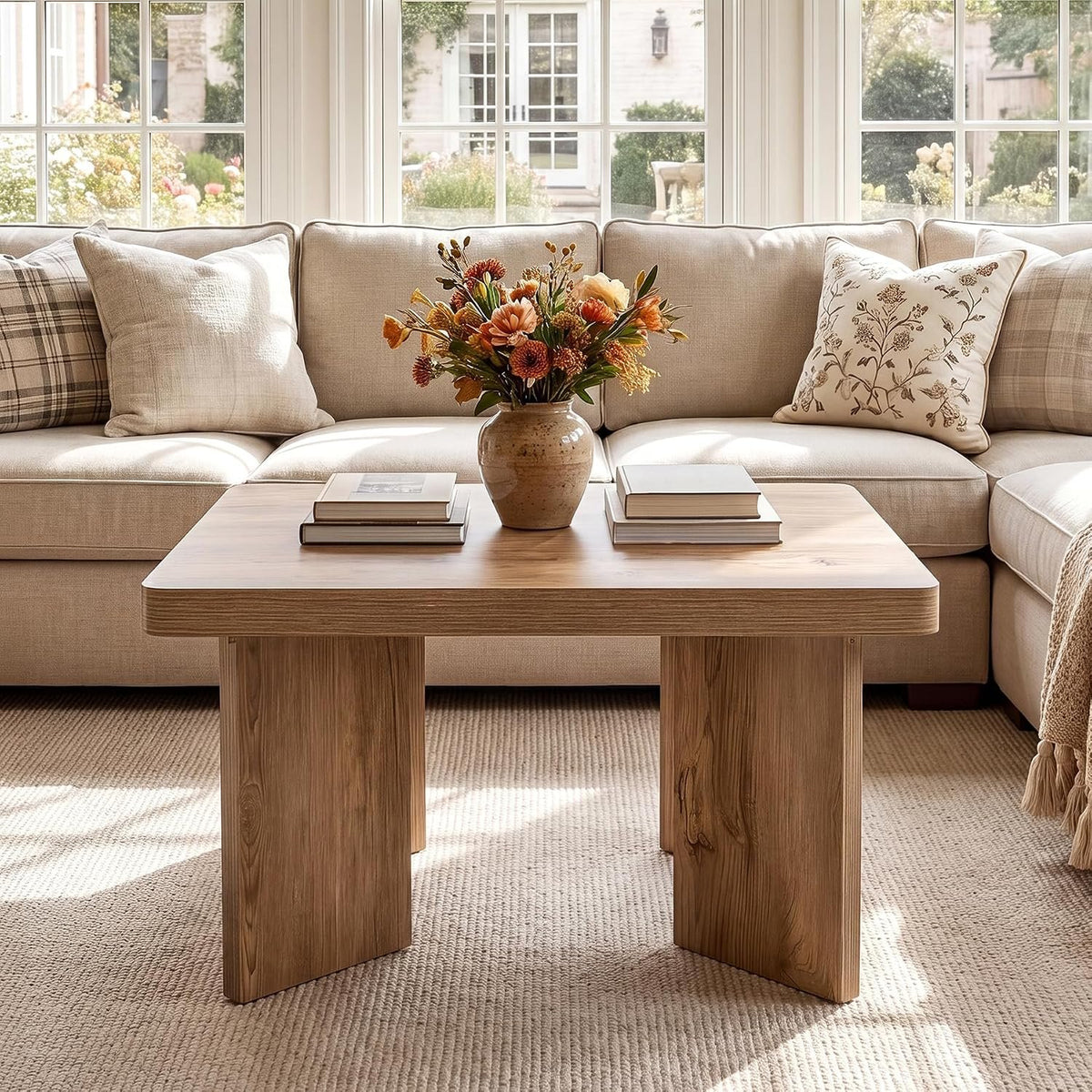 80cm Square Coffee Table, Rustic Small Living Room Table with Sturdy Top