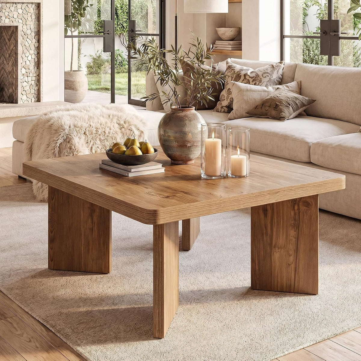 80cm Square Coffee Table, Rustic Small Living Room Table with Sturdy Top