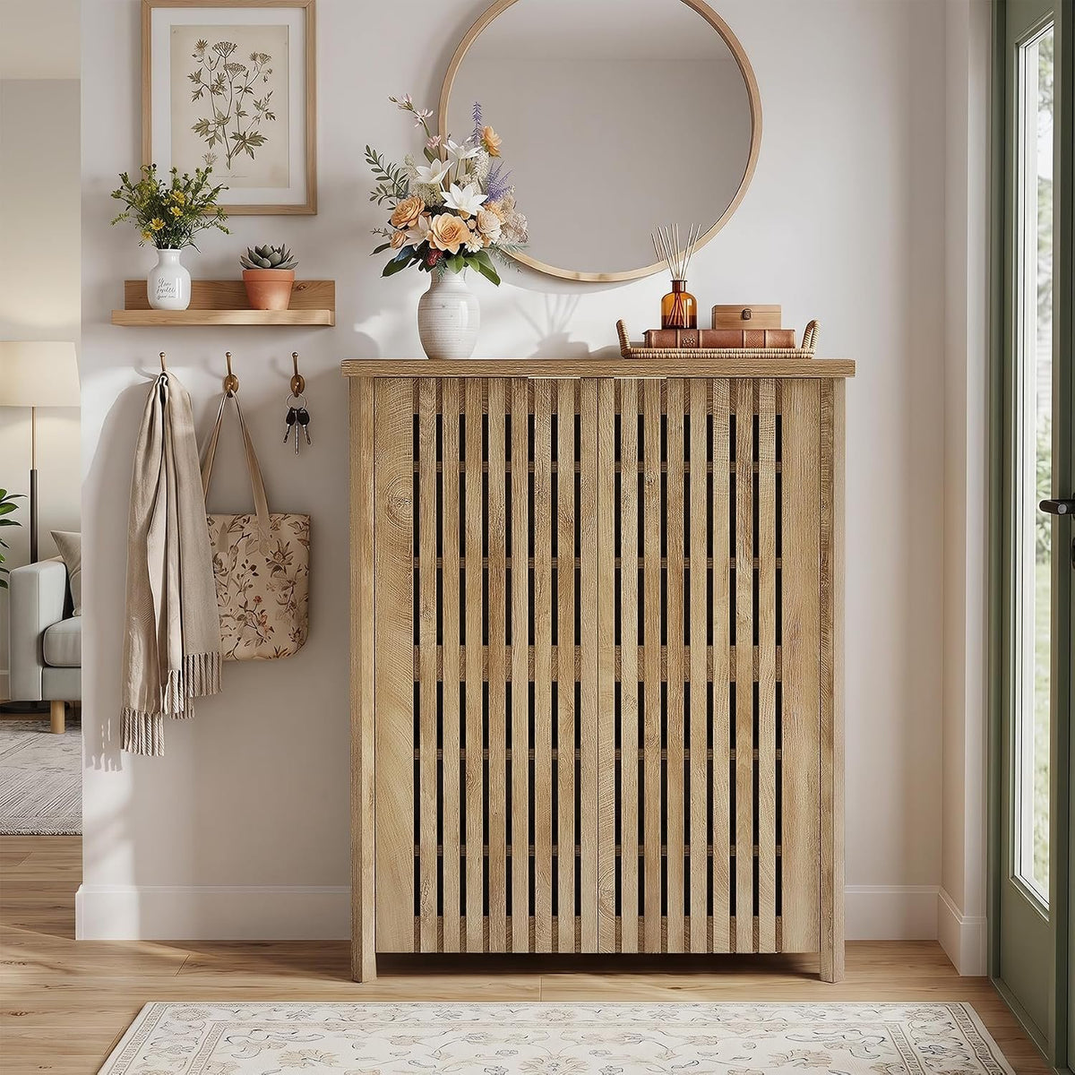 120cm 6-Tier Shoe Cabinet, Farmhouse Storage Organiser with 2 Louvered Doors