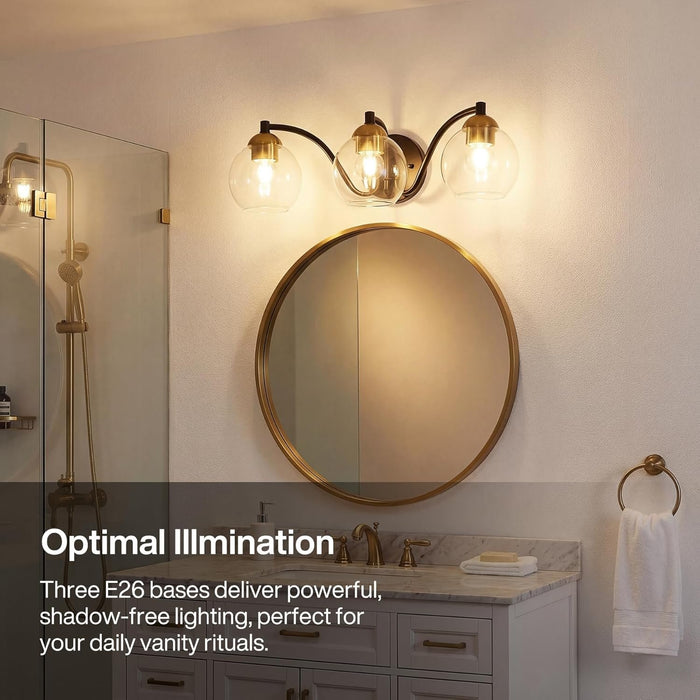Tribesigns Modern bathroom wall light, 3 glass globes with metal frame, dimmable, E27 fitting