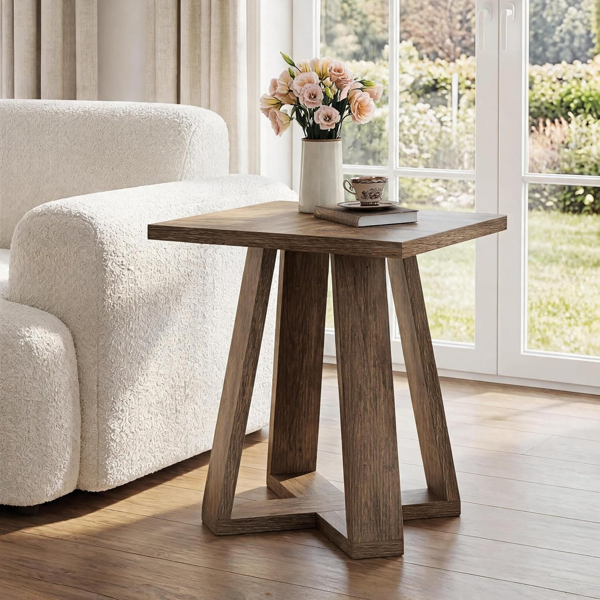 50cm Square Side Table, Rustic X-Base Nightstand