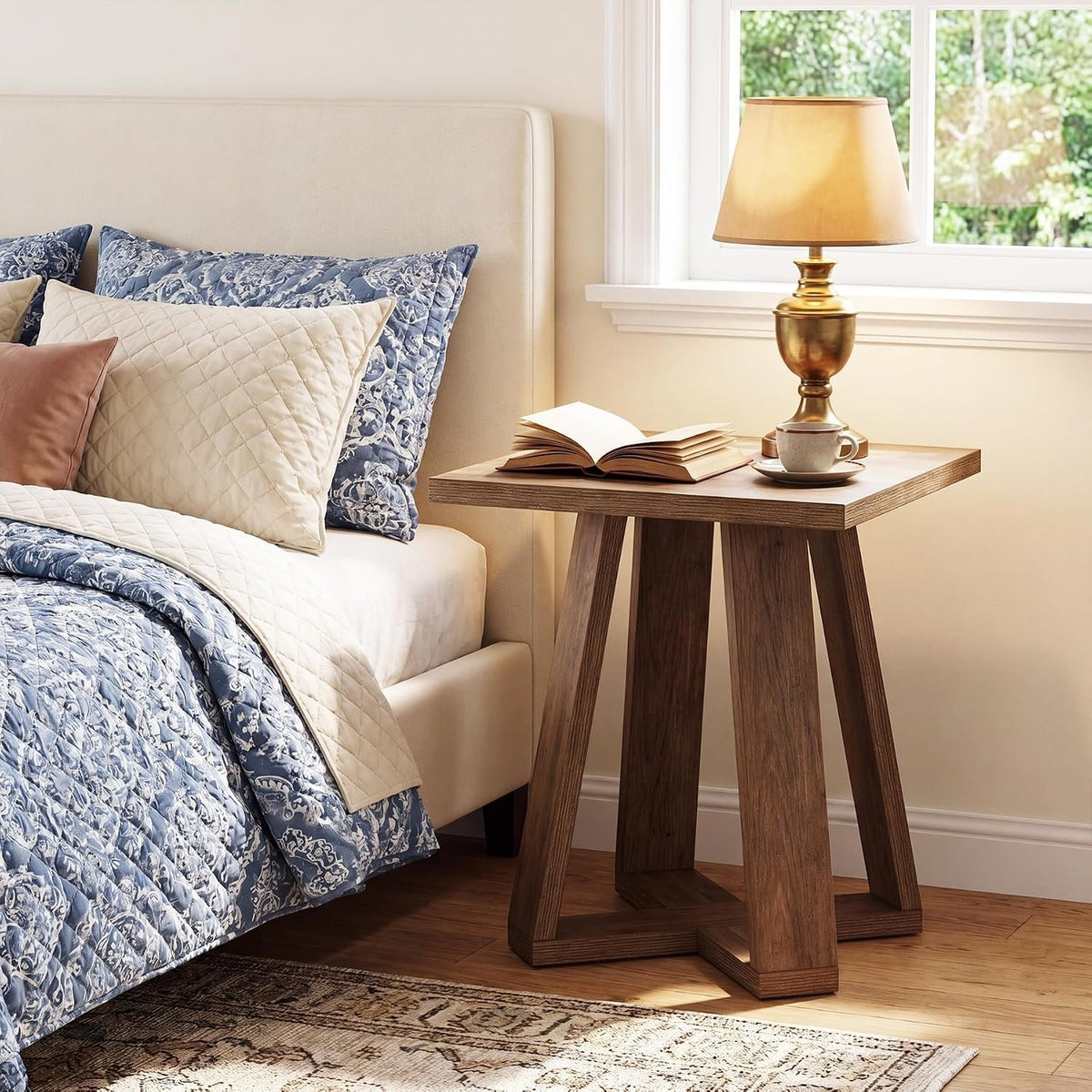 50cm Square Side Table, Rustic X-Base Nightstand