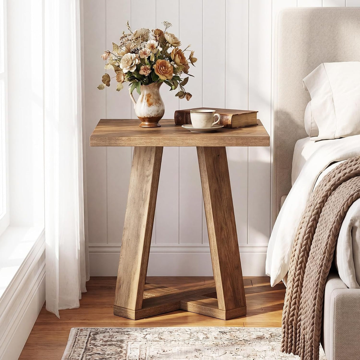 50cm Square Side Table, Rustic X-Base Nightstand