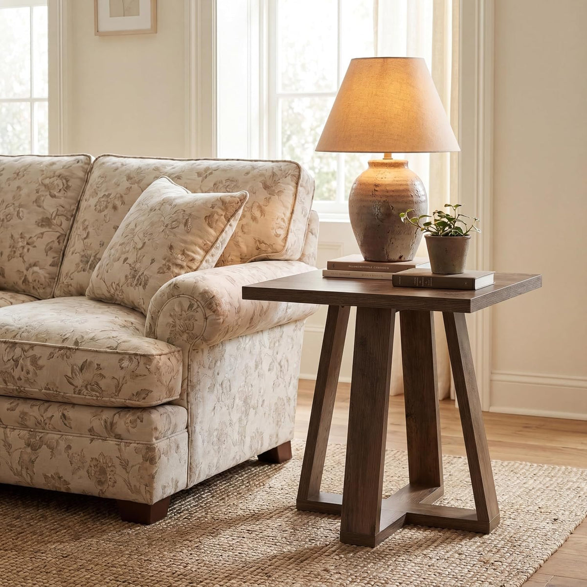 50cm Square Side Table, Rustic X-Base Nightstand
