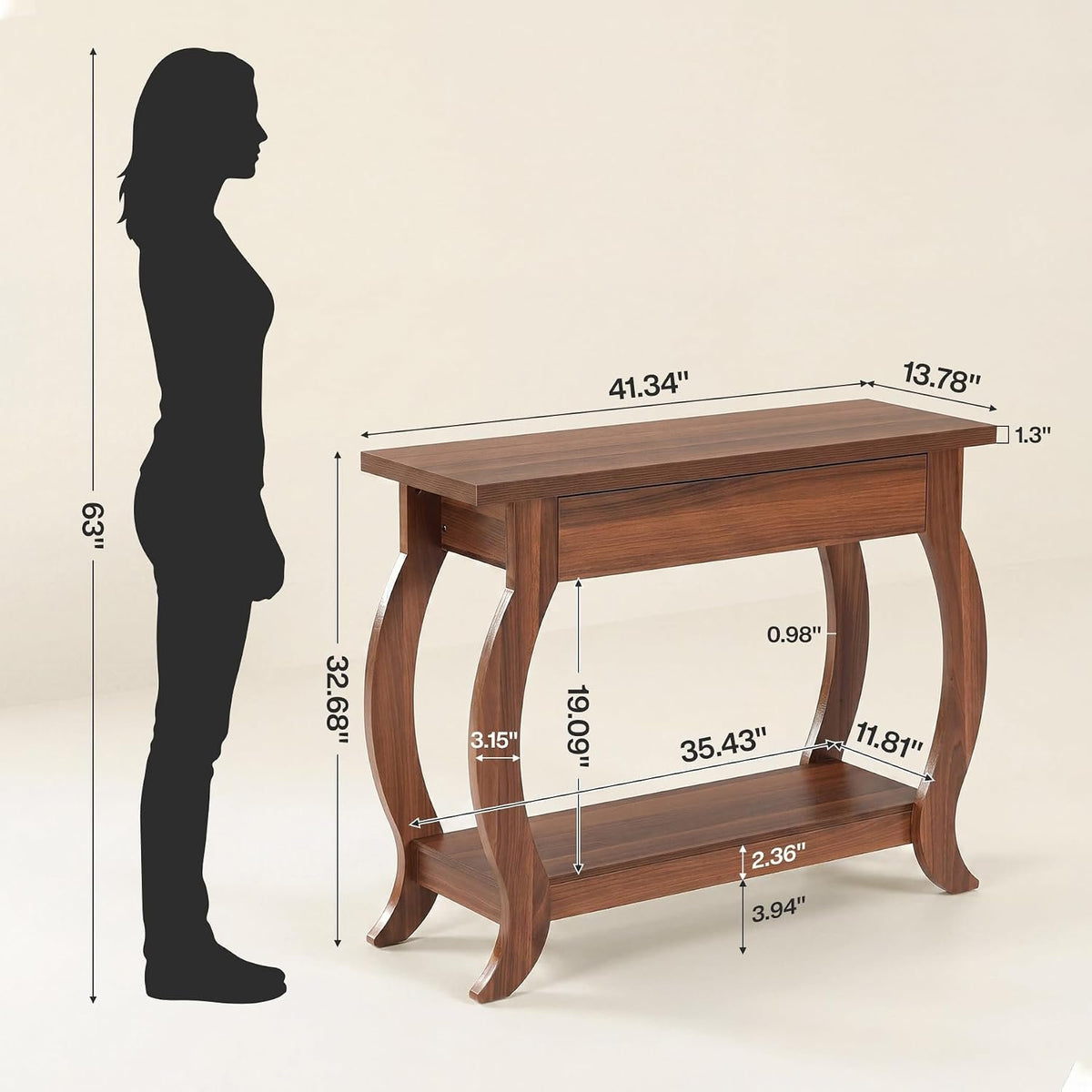 105cm Console Table, Farmhouse Sofa Table with Drawer & Shelf for Entryway Living Room