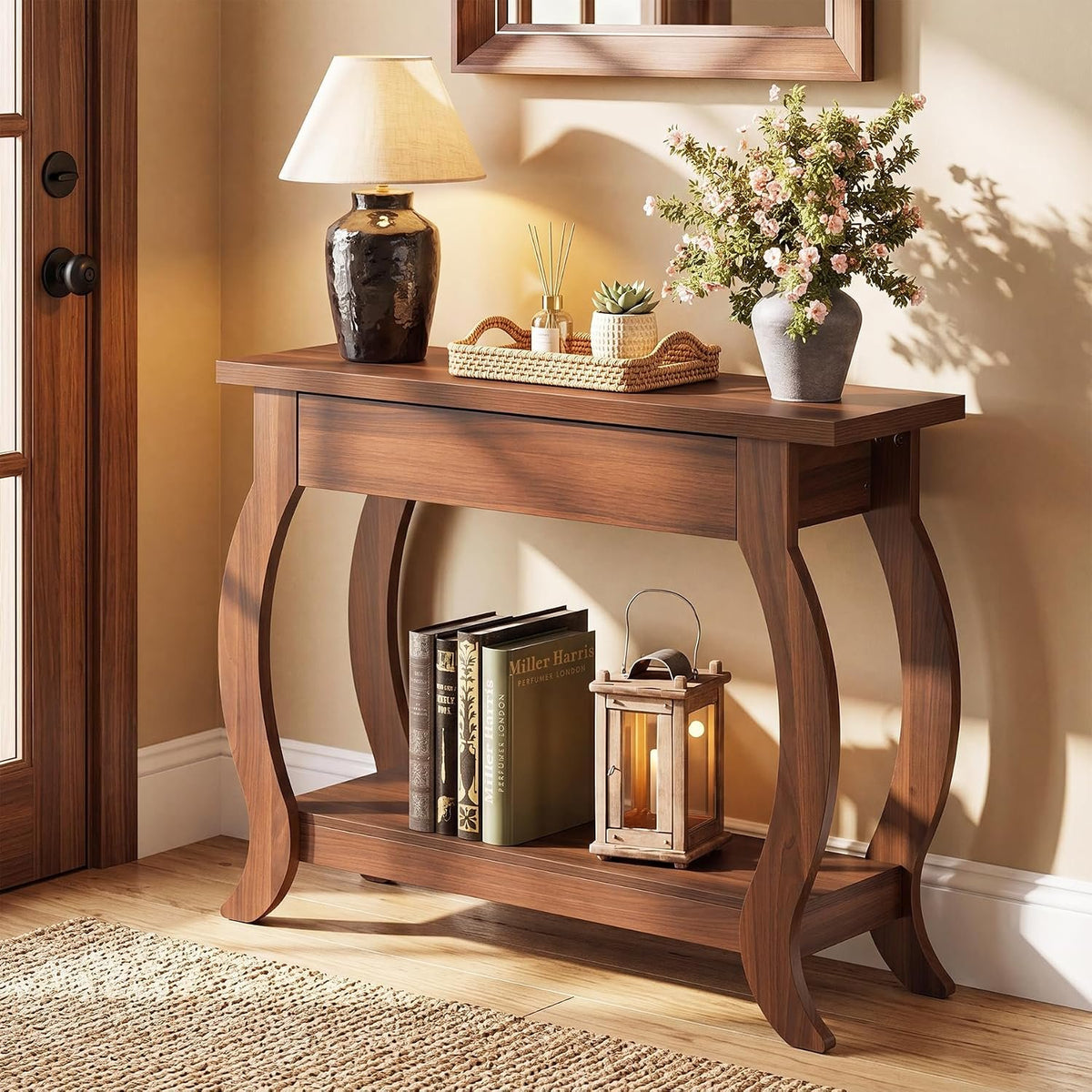 105cm Console Table, Farmhouse Sofa Table with Drawer & Shelf for Entryway Living Room
