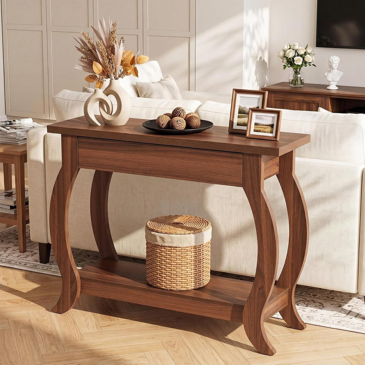 105cm Console Table, Farmhouse Sofa Table with Drawer & Shelf for Entryway Living Room