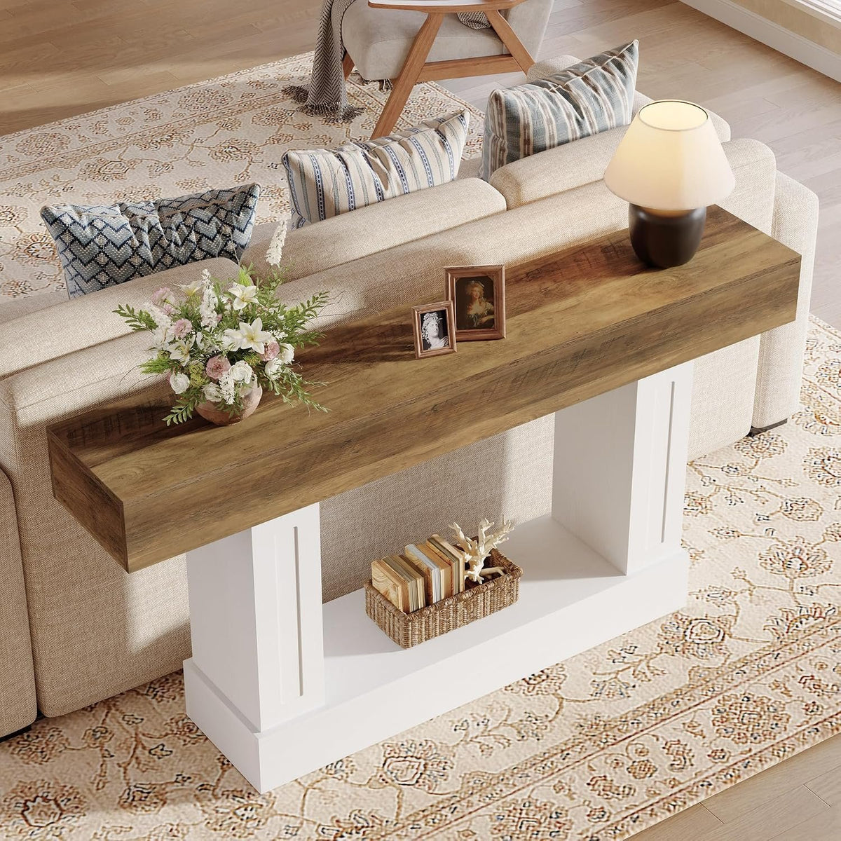 160cm Console Table, Narrow Rustic Open Storage for Hallway Living Room
