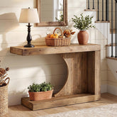 100cm Console Table, Solid Wood Modern C-Shaped Hallway Table 3