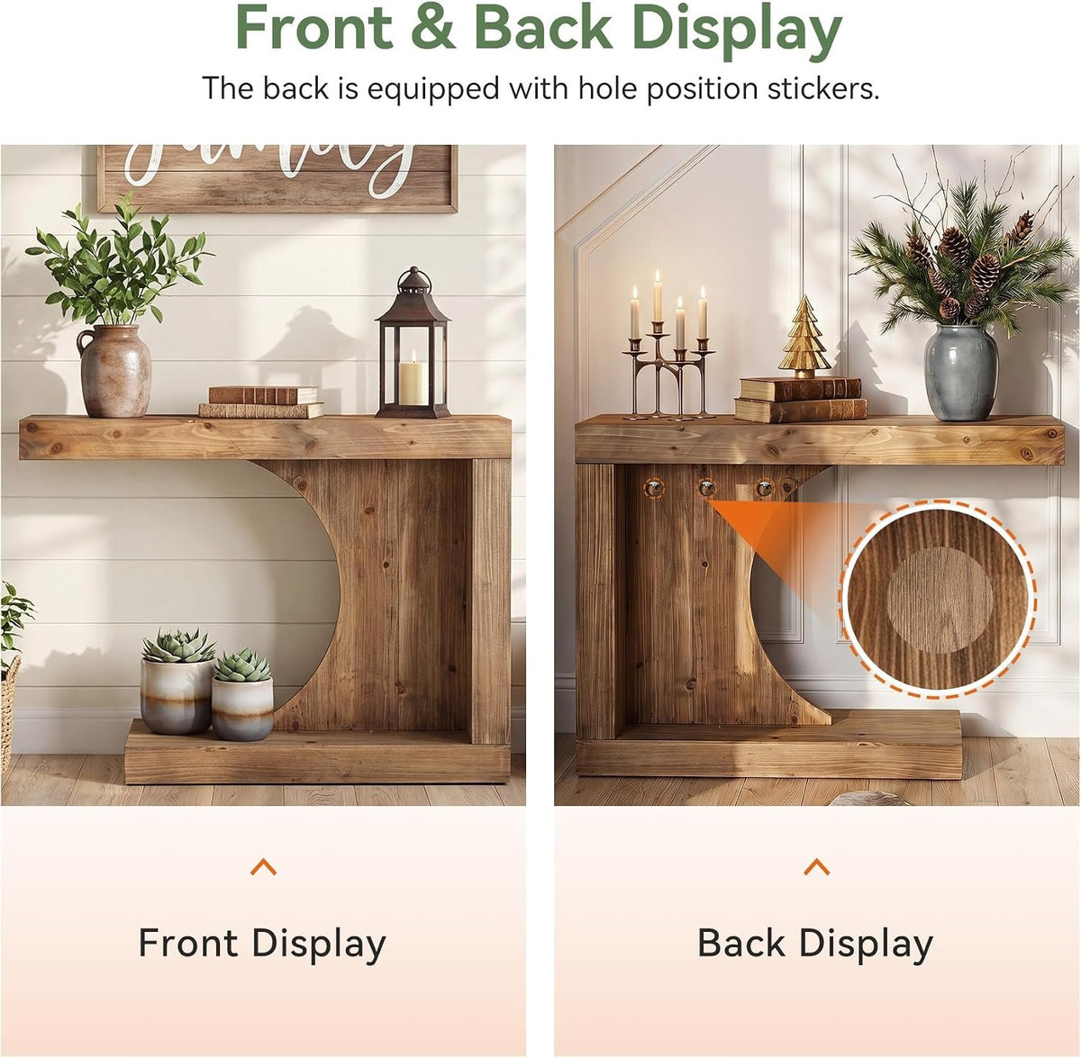 100cm Console Table, Solid Wood Modern C-Shaped Hallway Table