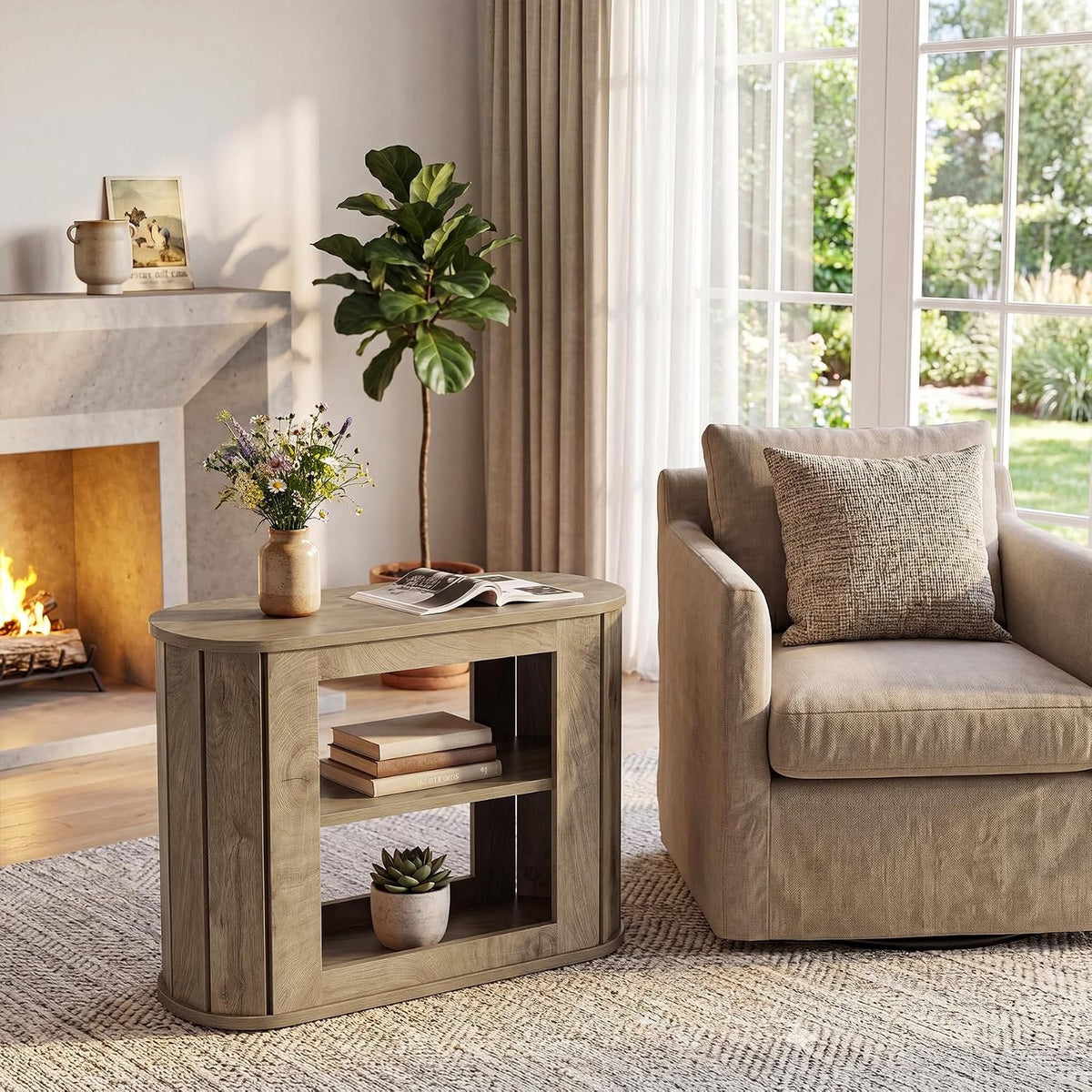 50cm Narrow Side Table, 3-Tier Wooden Nightstand for Living Room Bedroom