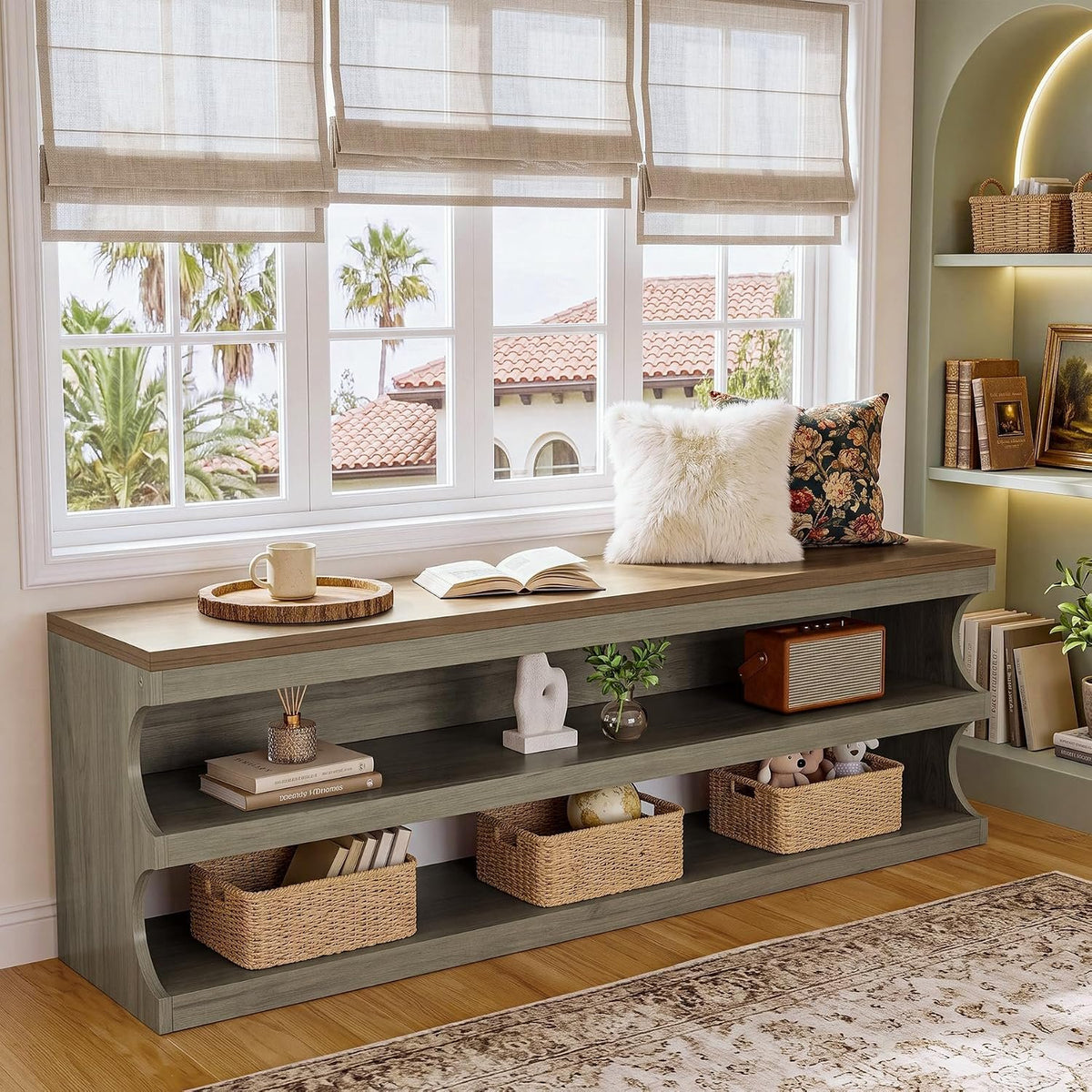 140cm Shoe Bench, 3-Tier Entryway Storage Bench for Hallway Bedroom