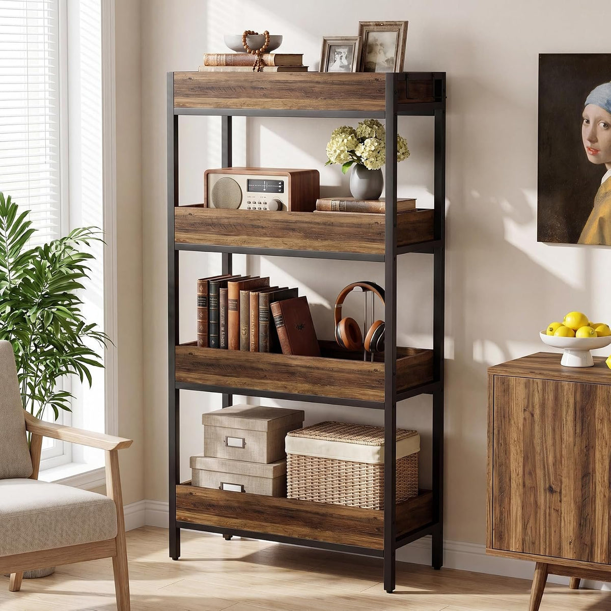 140cm Kitchen Storage Rack, 4-Tier Freestanding Shelf for Fruit & Veg