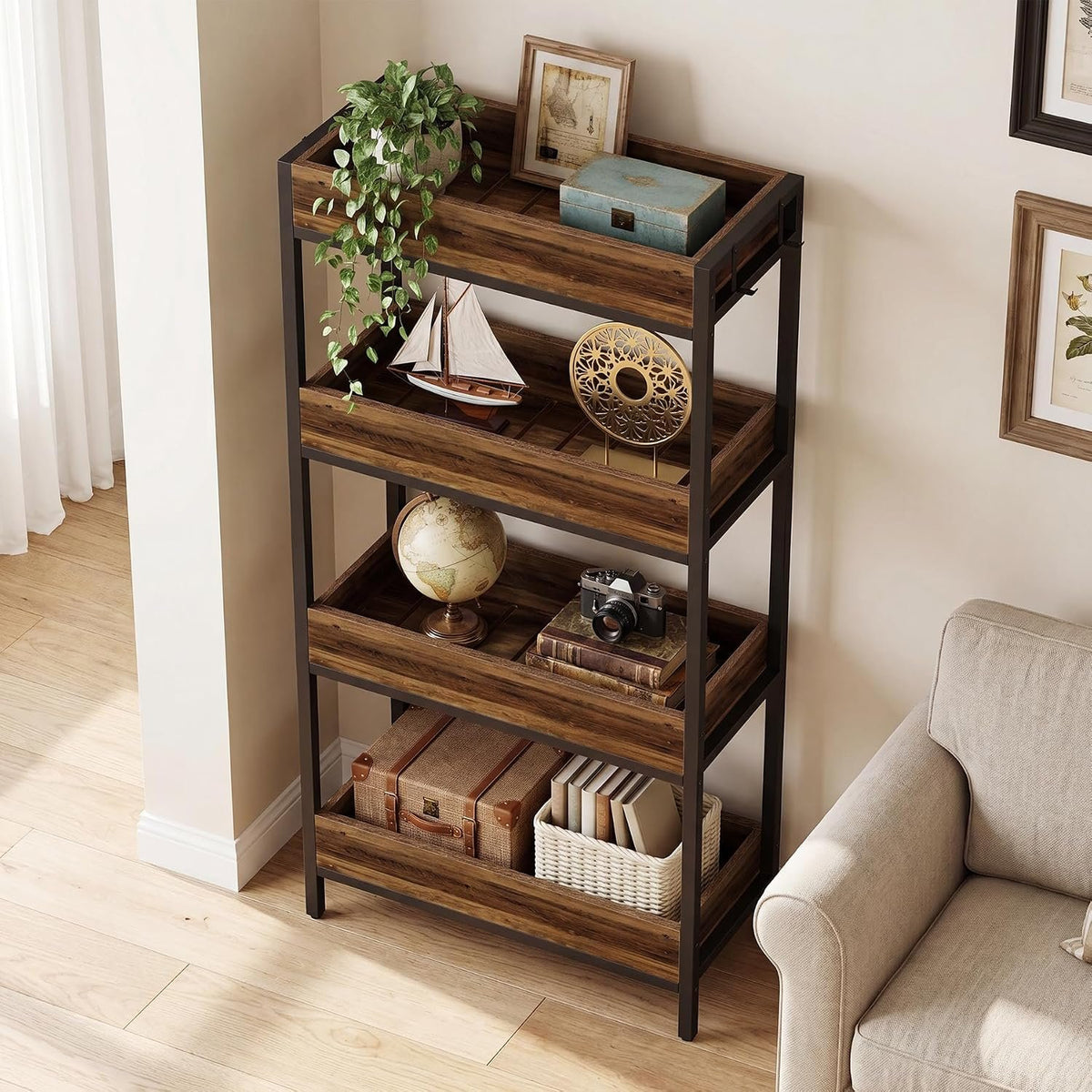 140cm Kitchen Storage Rack, 4-Tier Freestanding Shelf for Fruit & Veg