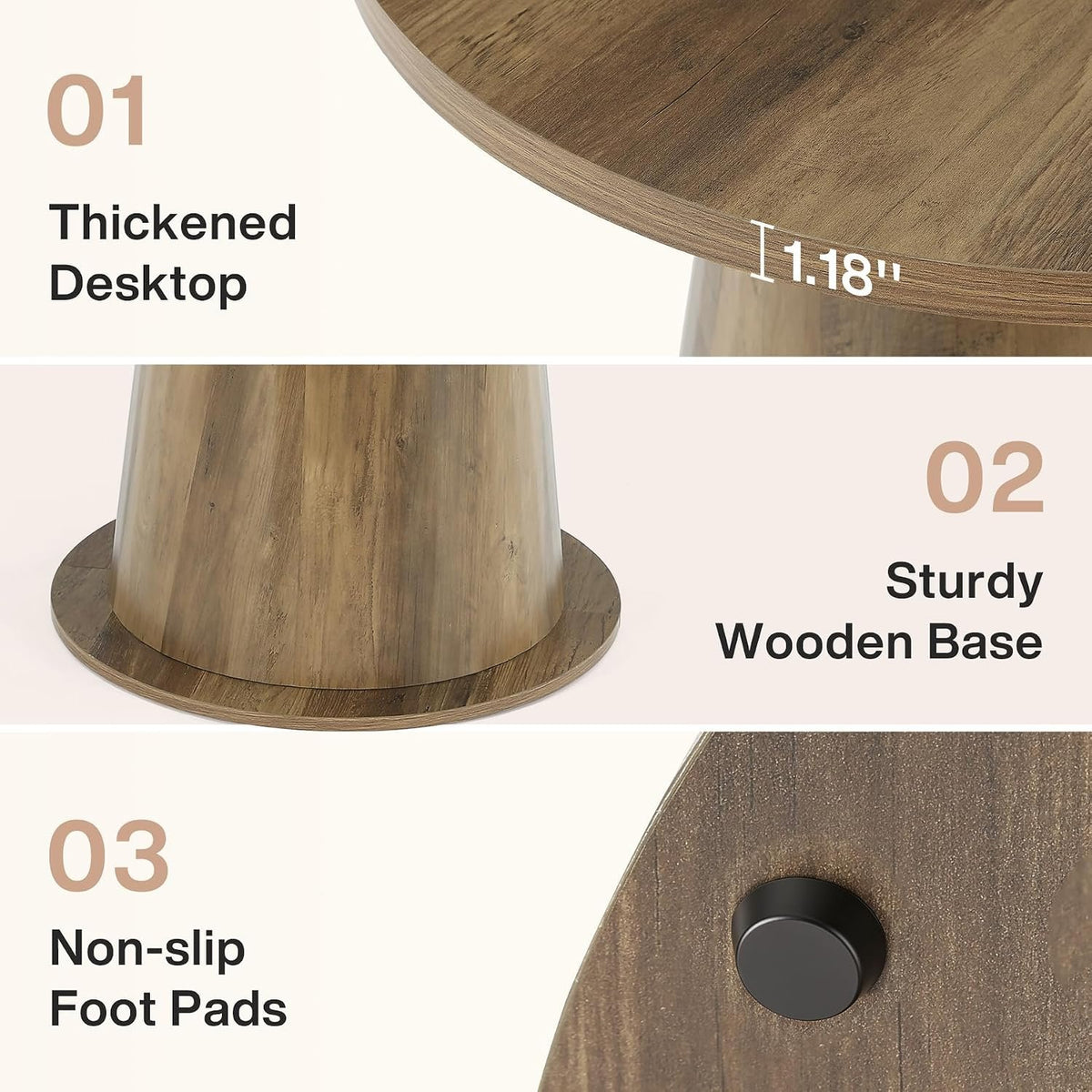 80cm Round Dining Table, 2-4 Seater Sturdy Pedestal Kitchen Table