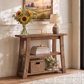 105cm Console Table, Solid Wood 3-Tier Narrow Hallway Table 3