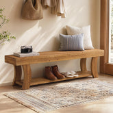 160cm Entryway Bench, Solid Wood Shoe Storage Bench for Hallway Living Room 3