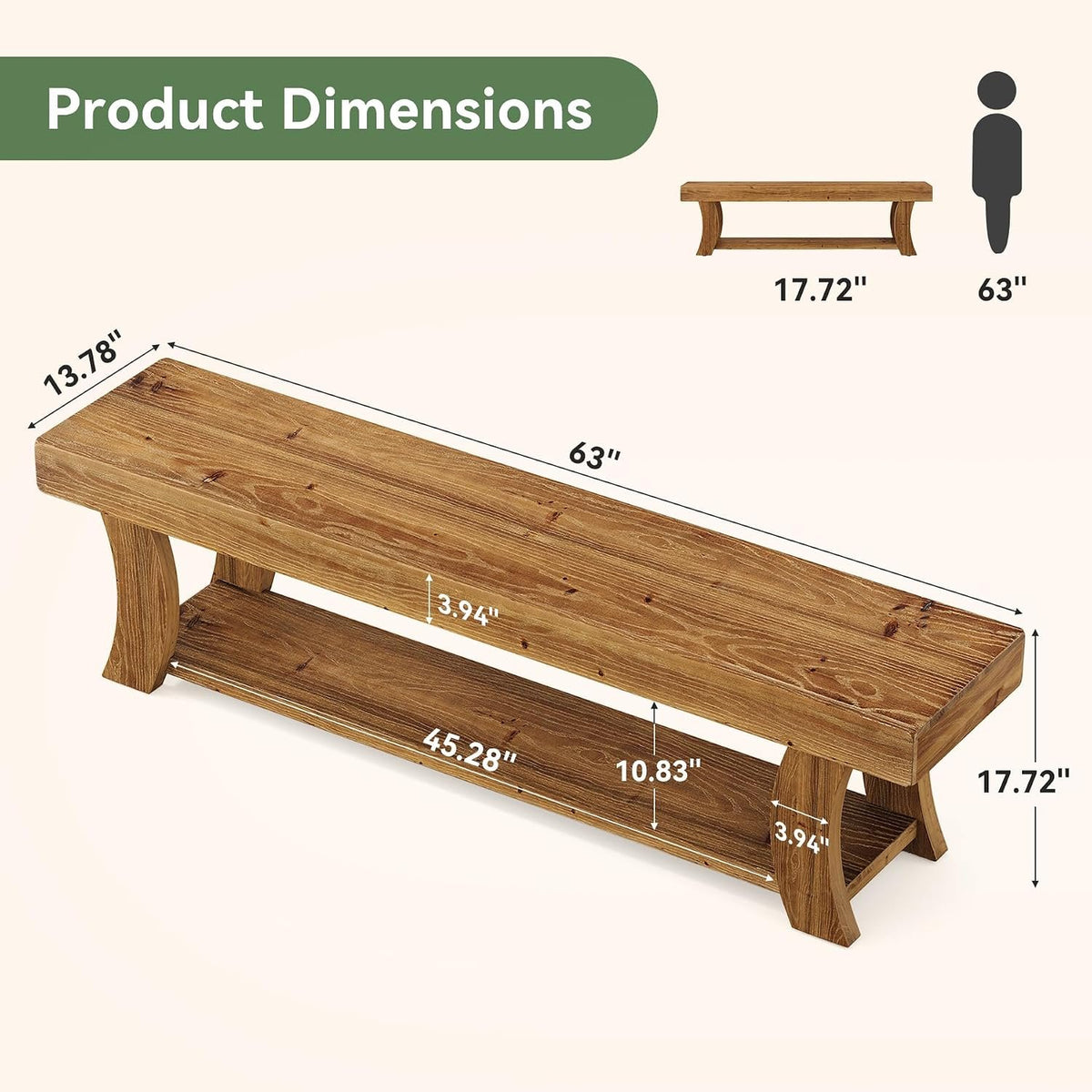 160cm Entryway Bench, Solid Wood Shoe Storage Bench for Hallway Living Room