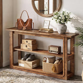 140cm Console Table, Solid Wood 3-Tier Narrow Rustic Hallway Table 3