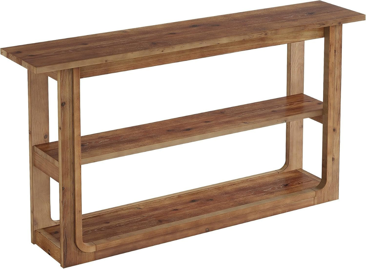 140cm Console Table, Solid Wood 3-Tier Narrow Rustic Hallway Table