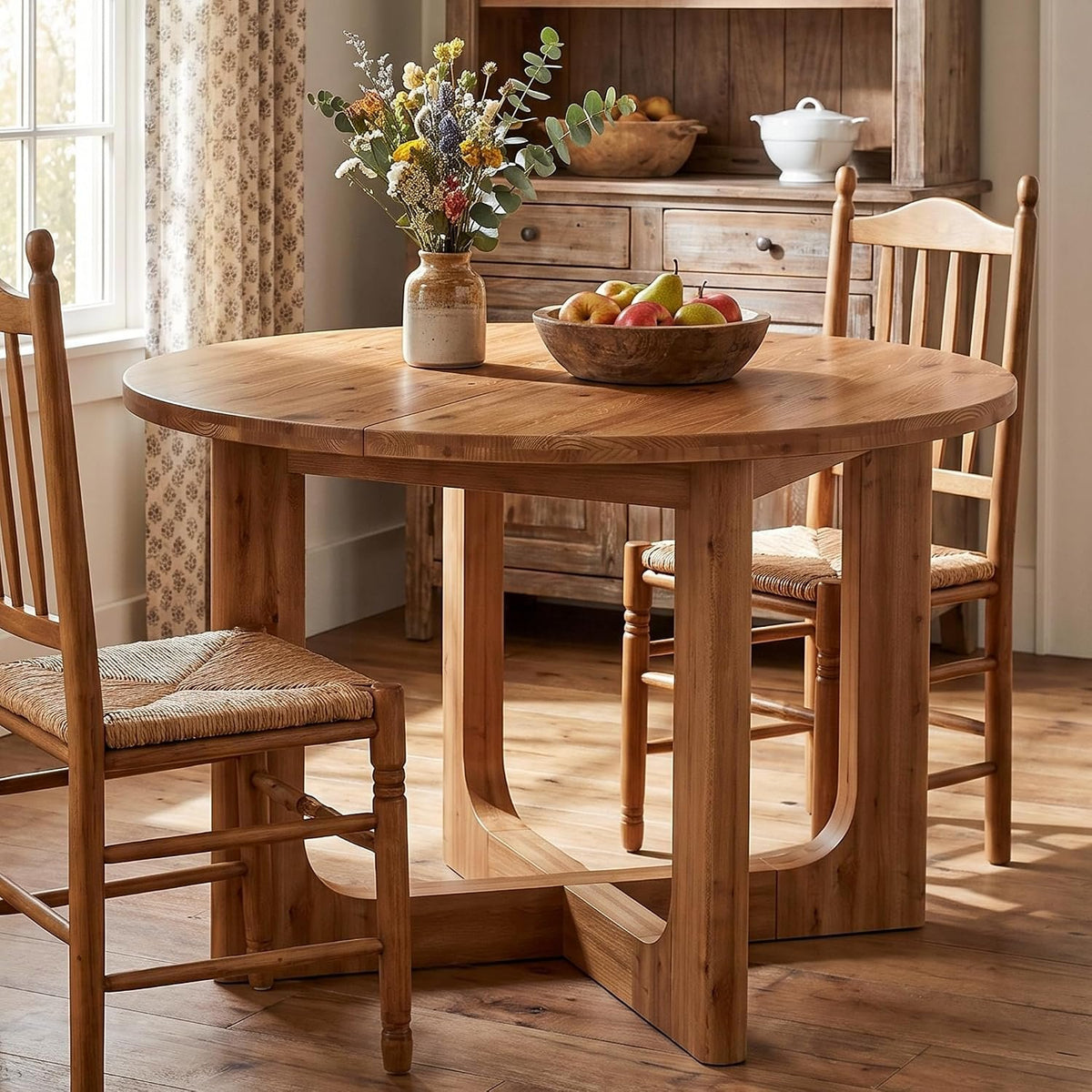 100cm Round Dining Table, Rustic Kitchen Table for 2-4 People