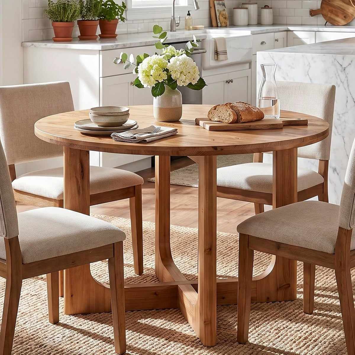 100cm Round Dining Table, Rustic Kitchen Table for 2-4 People