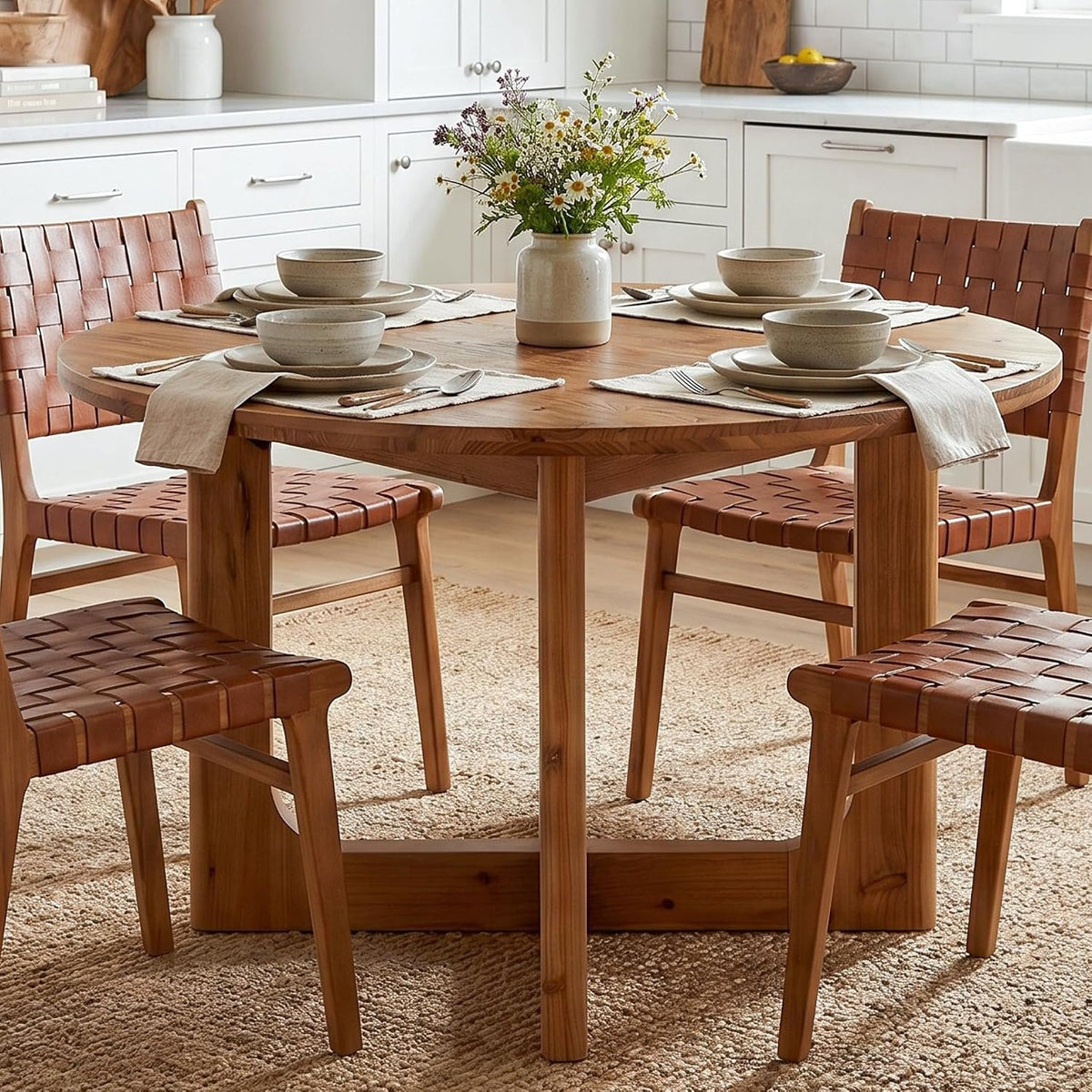 100cm Round Dining Table, Rustic Kitchen Table for 2-4 People